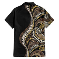 Hawaii Pineapple Brown Tribal Pattern Family Matching Long Sleeve Bodycon Dress and Hawaiian Shirt - Polynesian Pride