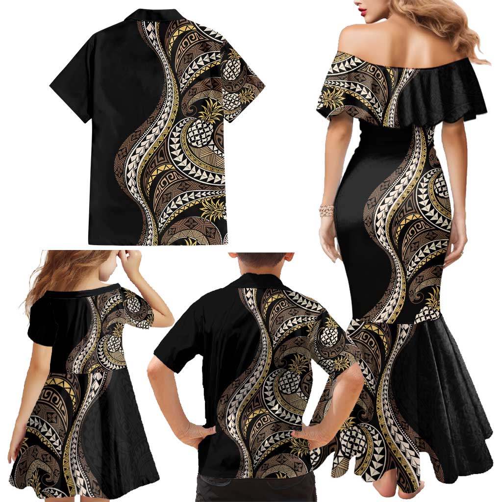 Hawaii Pineapple Brown Tribal Pattern Family Matching Mermaid Dress and Hawaiian Shirt - Polynesian Pride