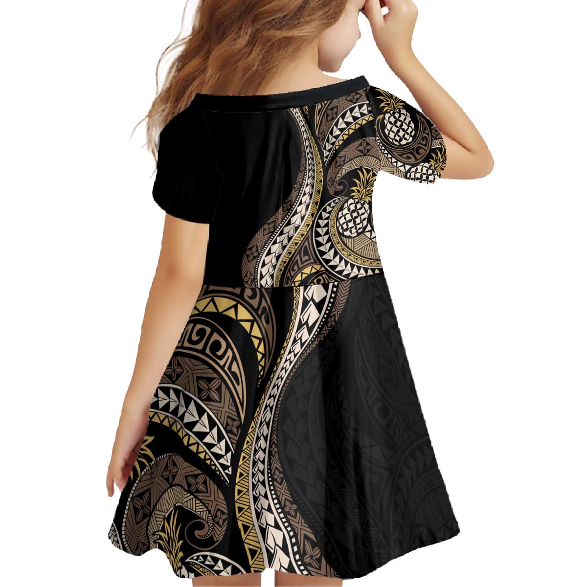 Hawaii Pineapple Brown Tribal Pattern Family Matching Off The Shoulder Long Sleeve Dress and Hawaiian Shirt - Polynesian Pride