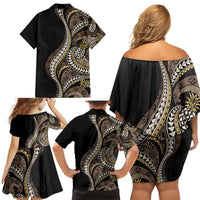 Hawaii Pineapple Brown Tribal Pattern Family Matching Off Shoulder Short Dress and Hawaiian Shirt - Polynesian Pride