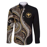 Hawaii Pineapple Brown Tribal Pattern Family Matching Puletasi and Hawaiian Shirt LT01 Dad's Shirt - Long Sleeve Brown - Polynesian Pride