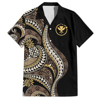 Hawaii Pineapple Brown Tribal Pattern Family Matching Short Sleeve Bodycon Dress and Hawaiian Shirt - Polynesian Pride