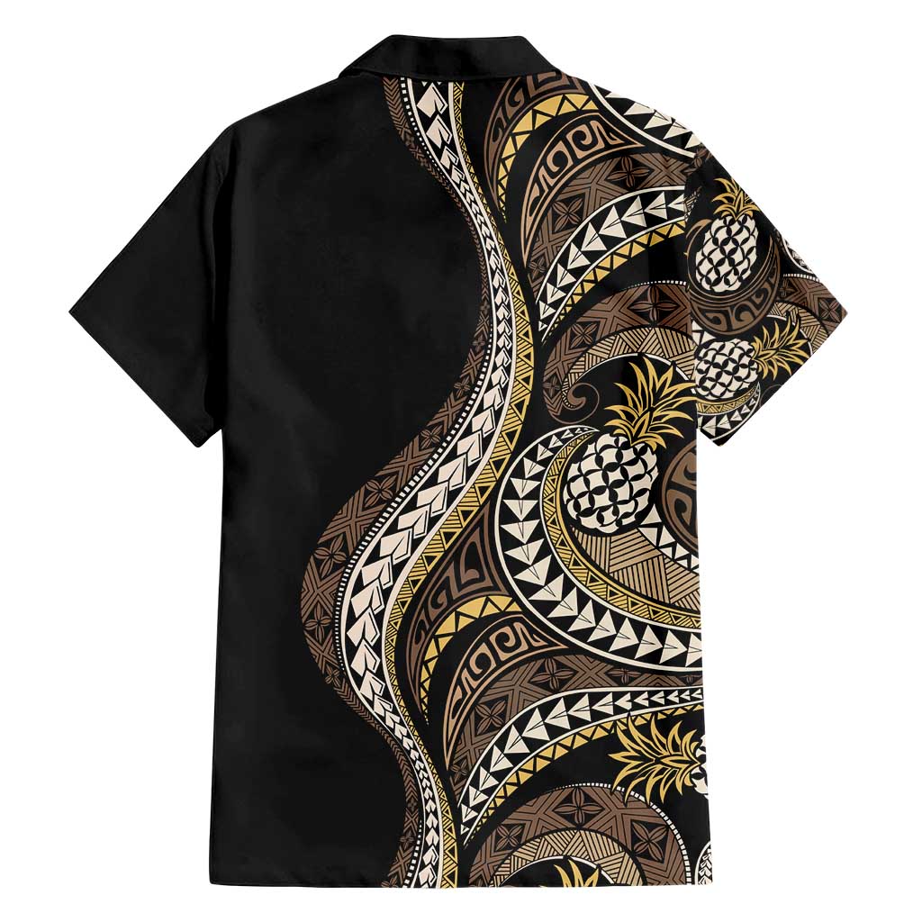 Hawaii Pineapple Brown Tribal Pattern Family Matching Short Sleeve Bodycon Dress and Hawaiian Shirt - Polynesian Pride