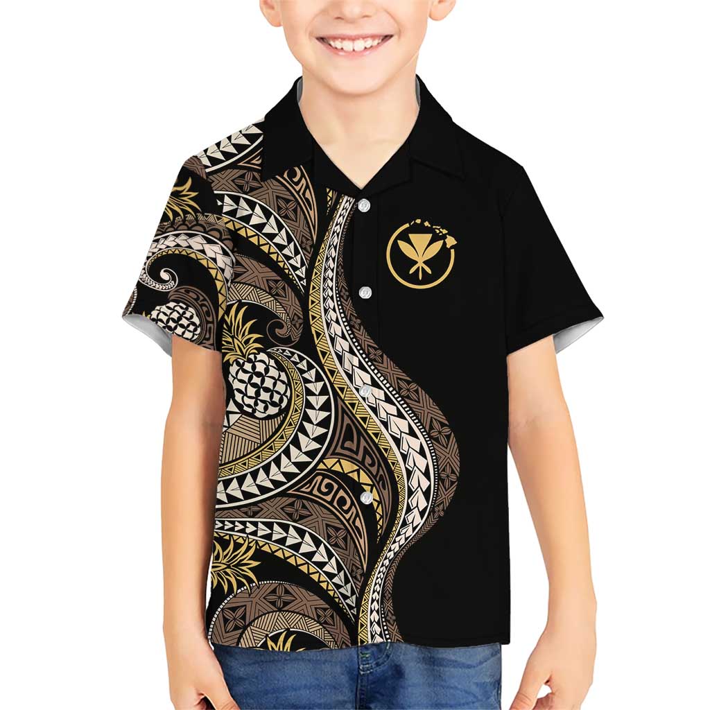 Hawaii Pineapple Brown Tribal Pattern Kid Hawaiian Shirt LT01 Kid Brown - Polynesian Pride