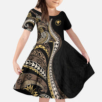 Hawaii Pineapple Brown Tribal Pattern Kid Short Sleeve Dress - Polynesian Pride