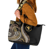 Hawaii Pineapple Brown Tribal Pattern Leather Tote Bag LT01 Brown - Polynesian Pride