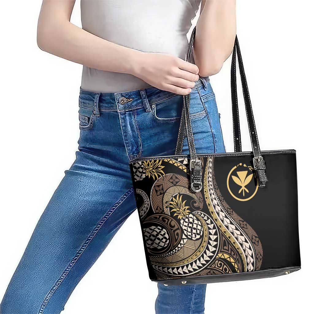 Hawaii Pineapple Brown Tribal Pattern Leather Tote Bag LT01 - Polynesian Pride