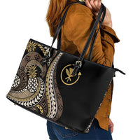 Hawaii Pineapple Brown Tribal Pattern Leather Tote Bag LT01 - Polynesian Pride