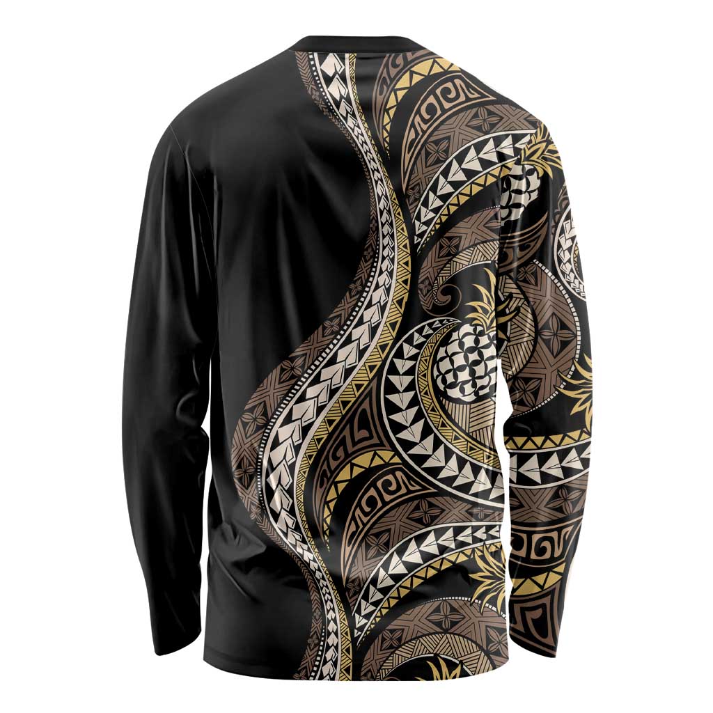 Hawaii Pineapple Brown Tribal Pattern Long Sleeve Shirt LT01 - Polynesian Pride