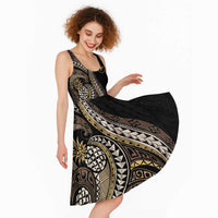 Hawaii Pineapple Brown Tribal Pattern Midi Dress - Polynesian Pride