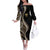 Hawaii Pineapple Brown Tribal Pattern Off The Shoulder Long Sleeve Dress - Polynesian Pride