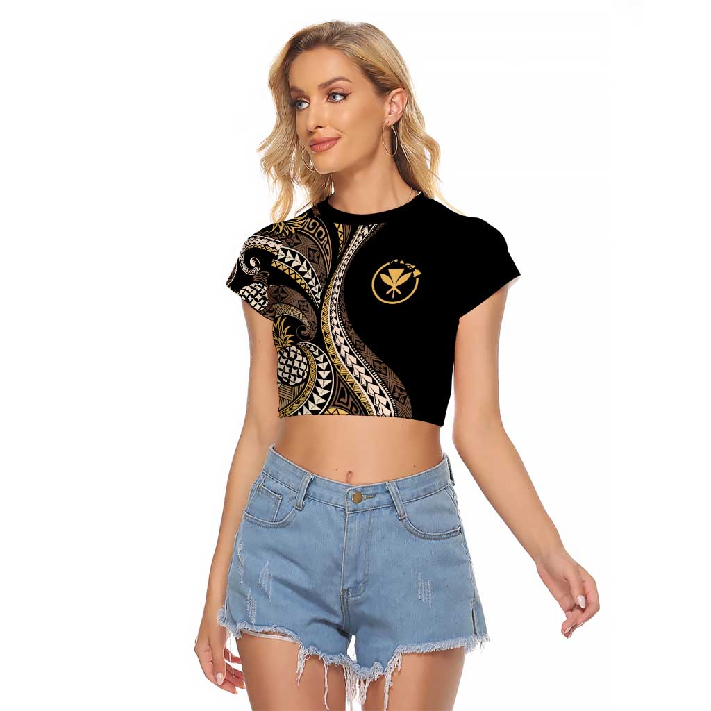 Hawaii Pineapple Brown Tribal Pattern Raglan Cropped T Shirt LT01 Female Brown - Polynesian Pride