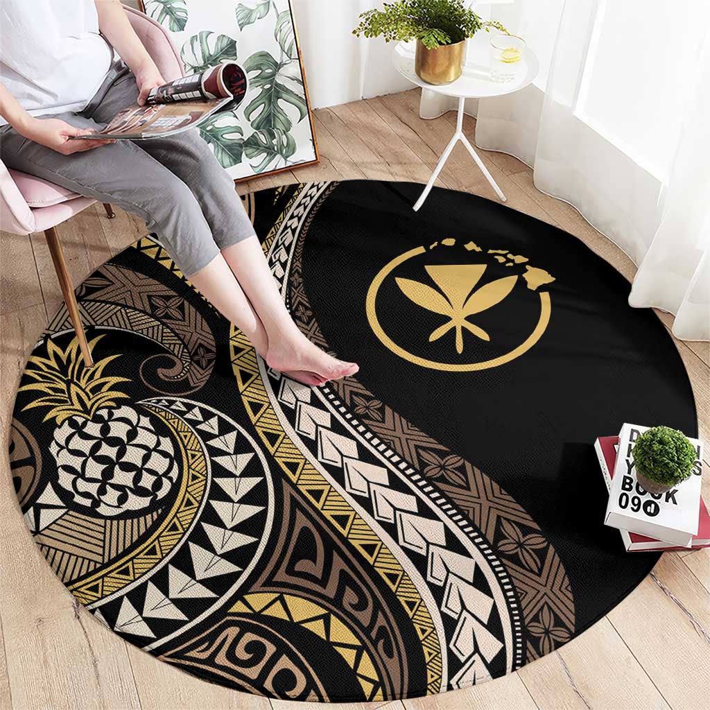 Hawaii Pineapple Brown Tribal Pattern Round Carpet - Polynesian Pride