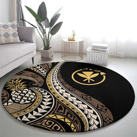 Hawaii Pineapple Brown Tribal Pattern Round Carpet - Polynesian Pride