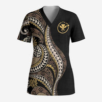 Hawaii Pineapple Brown Tribal Pattern Scrub Top - Polynesian Pride