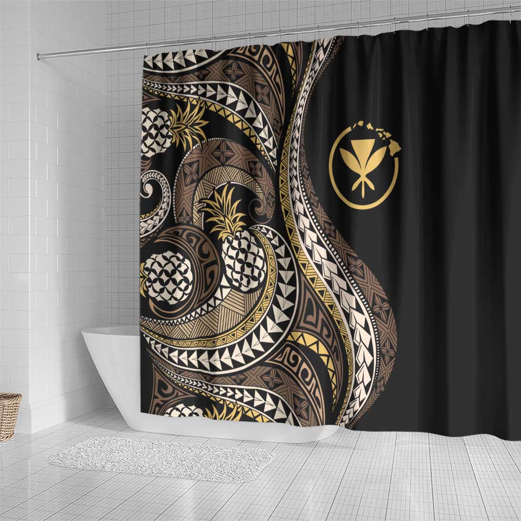 Hawaii Pineapple Brown Tribal Pattern Shower Curtain - Polynesian Pride