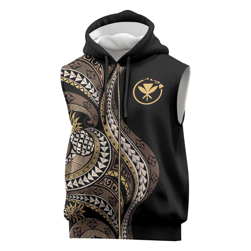 Hawaii Pineapple Brown Tribal Pattern Sleeveless Zip Hoodie - Polynesian Pride