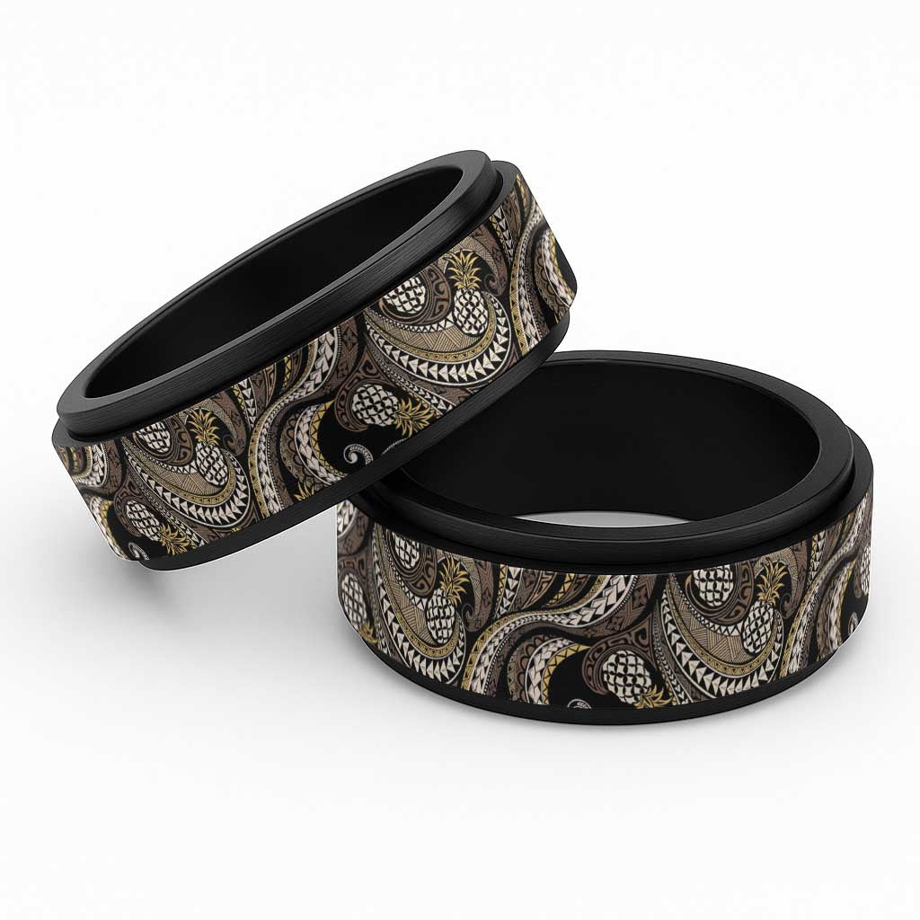 Hawaii Pineapple Brown Tribal Pattern Spinner Ring - Polynesian Pride