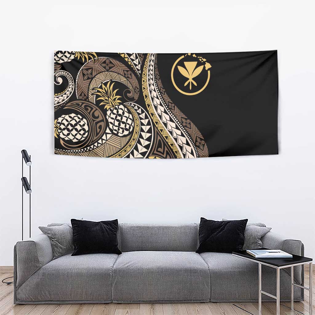 Hawaii Pineapple Brown Tribal Pattern Tapestry - Polynesian Pride