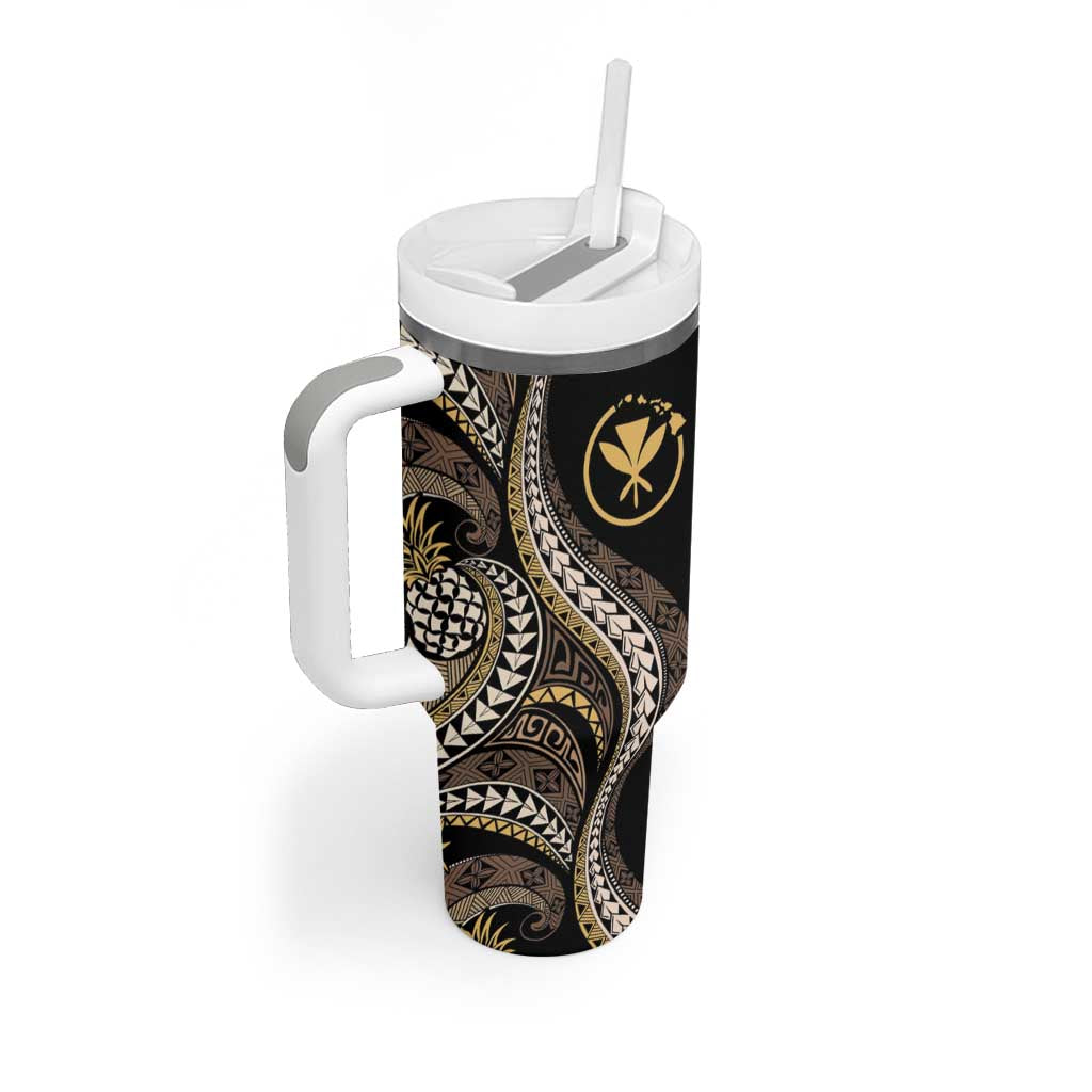 Hawaii Pineapple Brown Tribal Pattern Tumbler With Handle - Polynesian Pride