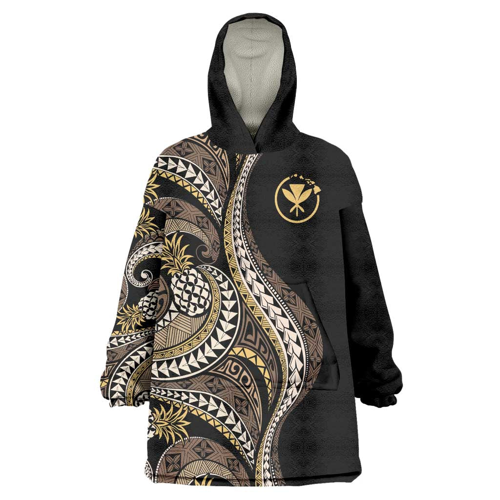 Hawaii Pineapple Brown Tribal Pattern Wearable Blanket Hoodie LT01 One Size Brown - Polynesian Pride