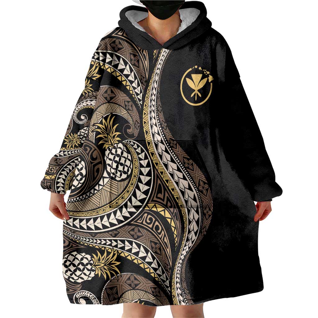 Hawaii Pineapple Brown Tribal Pattern Wearable Blanket Hoodie LT01 - Polynesian Pride