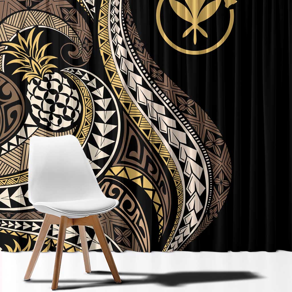 Hawaii Pineapple Brown Tribal Pattern Window Curtain - Polynesian Pride