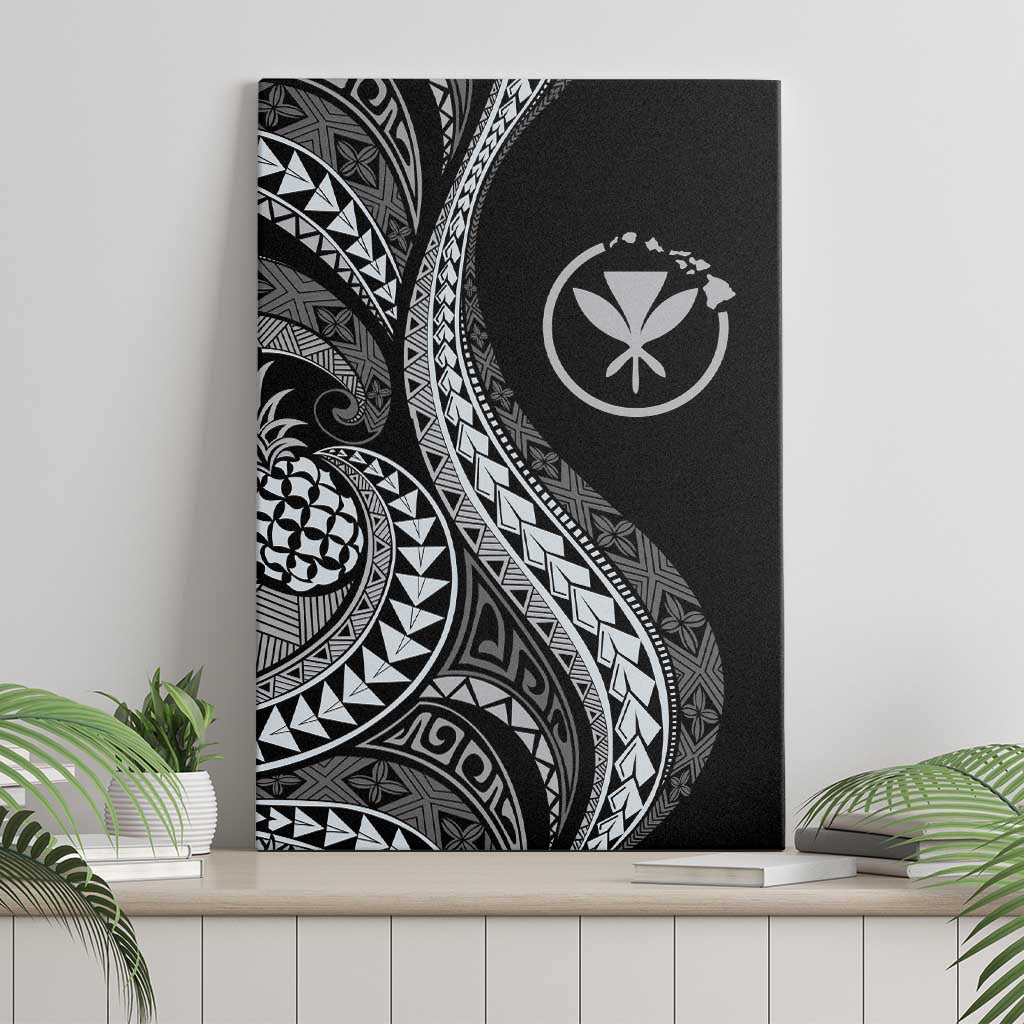 Hawaii Pineapple Gray Scale Tribal Pattern Canvas Wall Art - Polynesian Pride