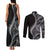Hawaii Pineapple Gray Scale Tribal Pattern Couples Matching Tank Maxi Dress and Long Sleeve Button Shirt - Polynesian Pride