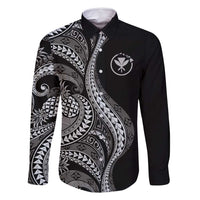 Hawaii Pineapple Gray Scale Tribal Pattern Family Matching Long Sleeve Bodycon Dress and Hawaiian Shirt - Polynesian Pride