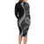 Hawaii Pineapple Gray Scale Tribal Pattern Family Matching Long Sleeve Bodycon Dress and Hawaiian Shirt - Polynesian Pride