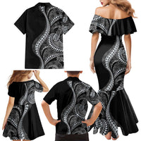 Hawaii Pineapple Gray Scale Tribal Pattern Family Matching Mermaid Dress and Hawaiian Shirt - Polynesian Pride
