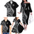 Hawaii Pineapple Gray Scale Tribal Pattern Family Matching Off The Shoulder Long Sleeve Dress and Hawaiian Shirt - Polynesian Pride