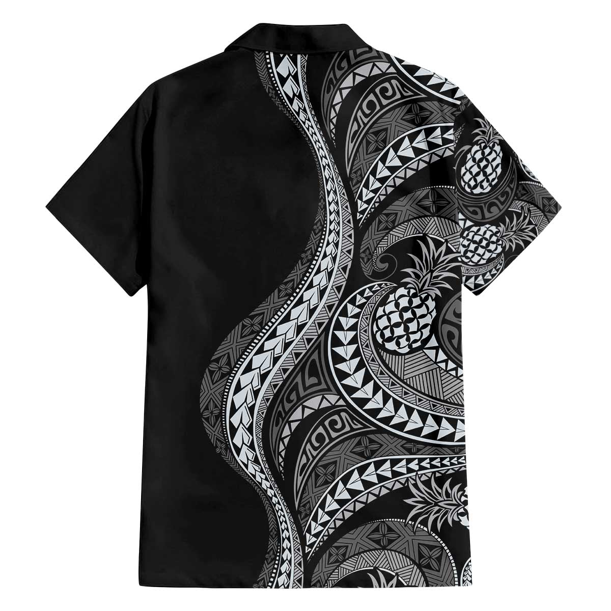 Hawaii Pineapple Gray Scale Tribal Pattern Family Matching Off The Shoulder Long Sleeve Dress and Hawaiian Shirt - Polynesian Pride