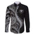 Hawaii Pineapple Gray Scale Tribal Pattern Family Matching Off The Shoulder Long Sleeve Dress and Hawaiian Shirt - Polynesian Pride