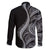 Hawaii Pineapple Gray Scale Tribal Pattern Family Matching Off The Shoulder Long Sleeve Dress and Hawaiian Shirt - Polynesian Pride