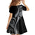 Hawaii Pineapple Gray Scale Tribal Pattern Family Matching Off Shoulder Maxi Dress and Hawaiian Shirt - Polynesian Pride