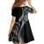 Hawaii Pineapple Gray Scale Tribal Pattern Family Matching Off Shoulder Short Dress and Hawaiian Shirt - Polynesian Pride