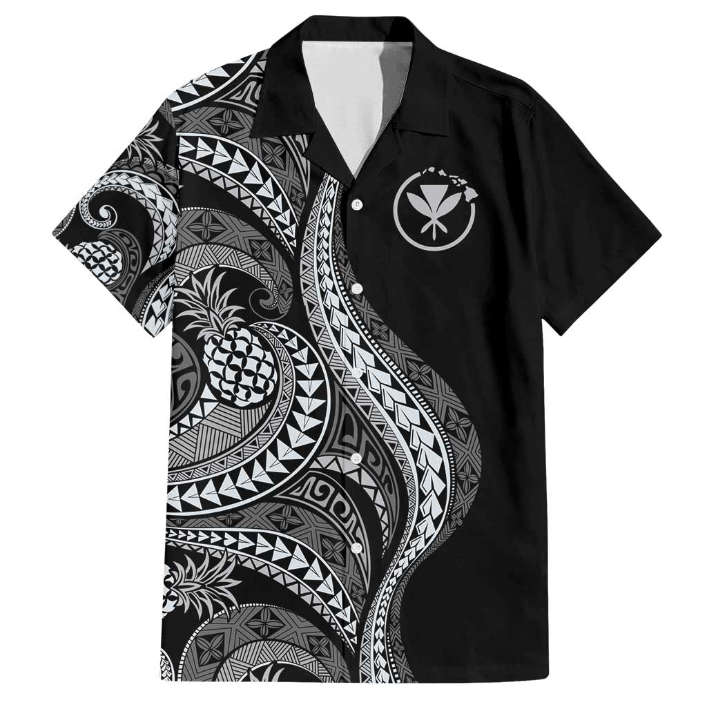 Hawaii Pineapple Gray Scale Tribal Pattern Family Matching Puletasi and Hawaiian Shirt - Polynesian Pride