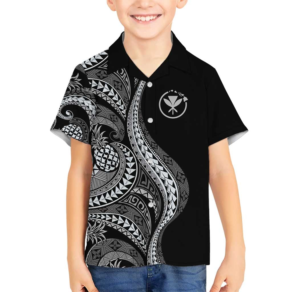 Hawaii Pineapple Gray Scale Tribal Pattern Family Matching Puletasi and Hawaiian Shirt - Polynesian Pride