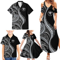 Hawaii Pineapple Gray Scale Tribal Pattern Family Matching Summer Maxi Dress and Hawaiian Shirt - Polynesian Pride