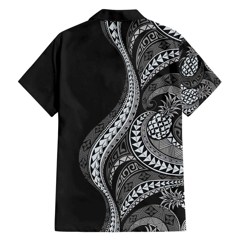 Hawaii Pineapple Gray Scale Tribal Pattern Family Matching Tank Maxi Dress and Hawaiian Shirt - Polynesian Pride