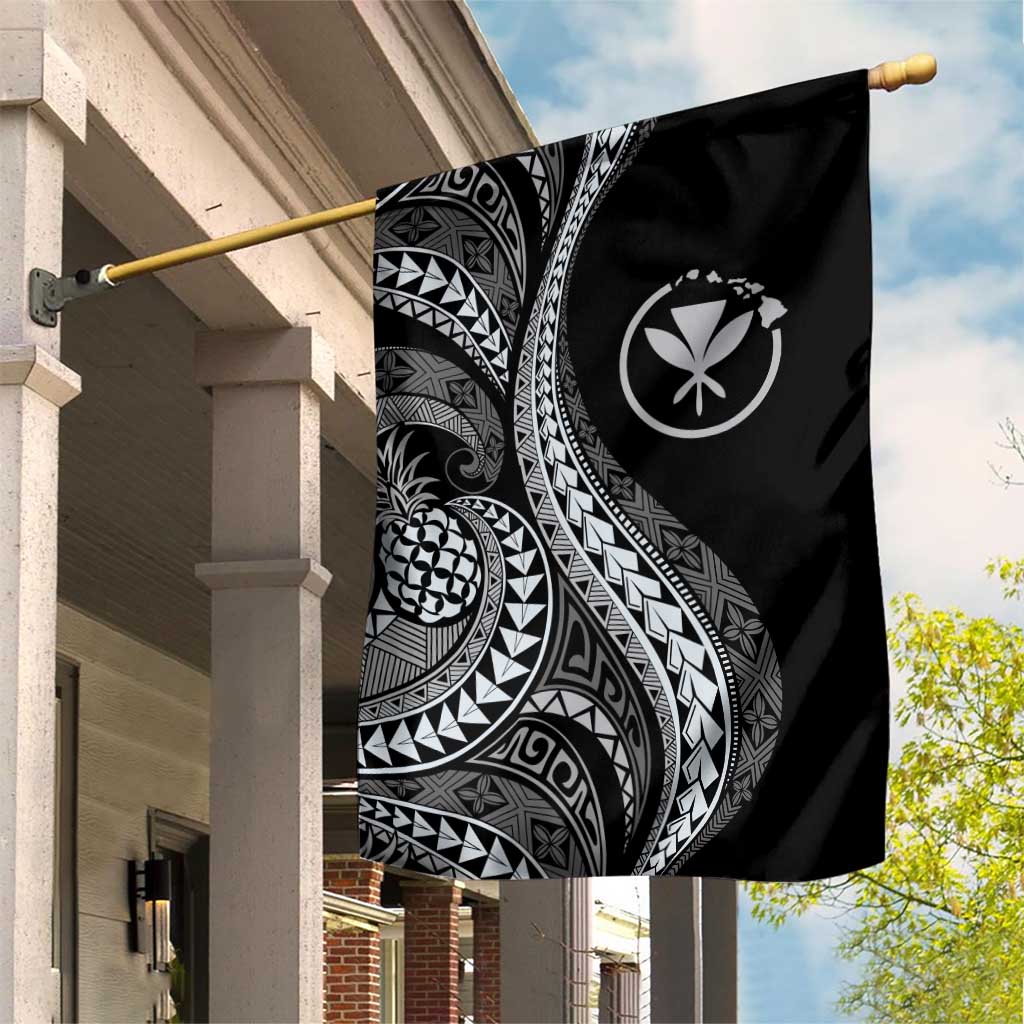 Hawaii Pineapple Gray Scale Tribal Pattern Garden Flag - Polynesian Pride