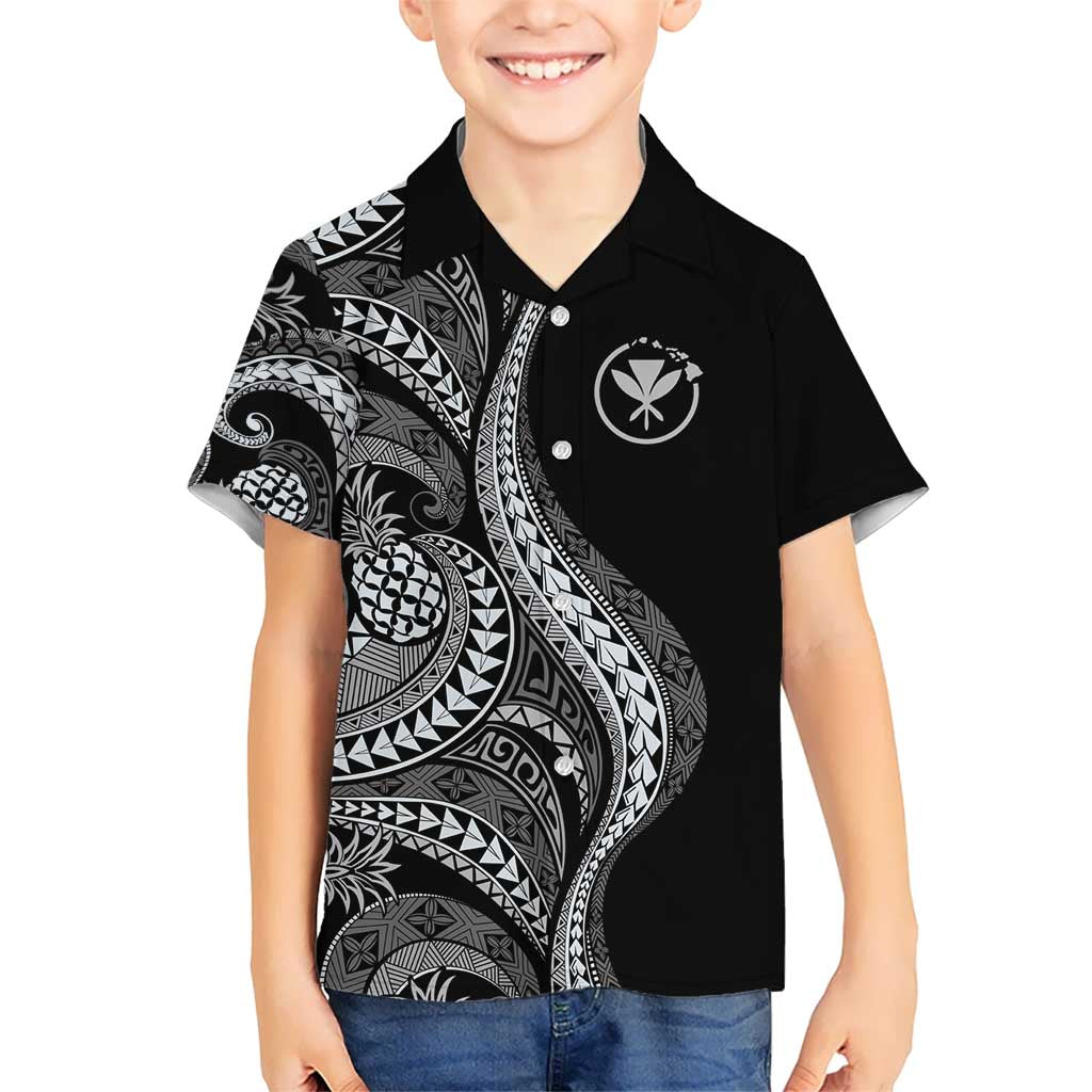 Hawaii Pineapple Gray Scale Tribal Pattern Hawaiian Shirt - Polynesian Pride
