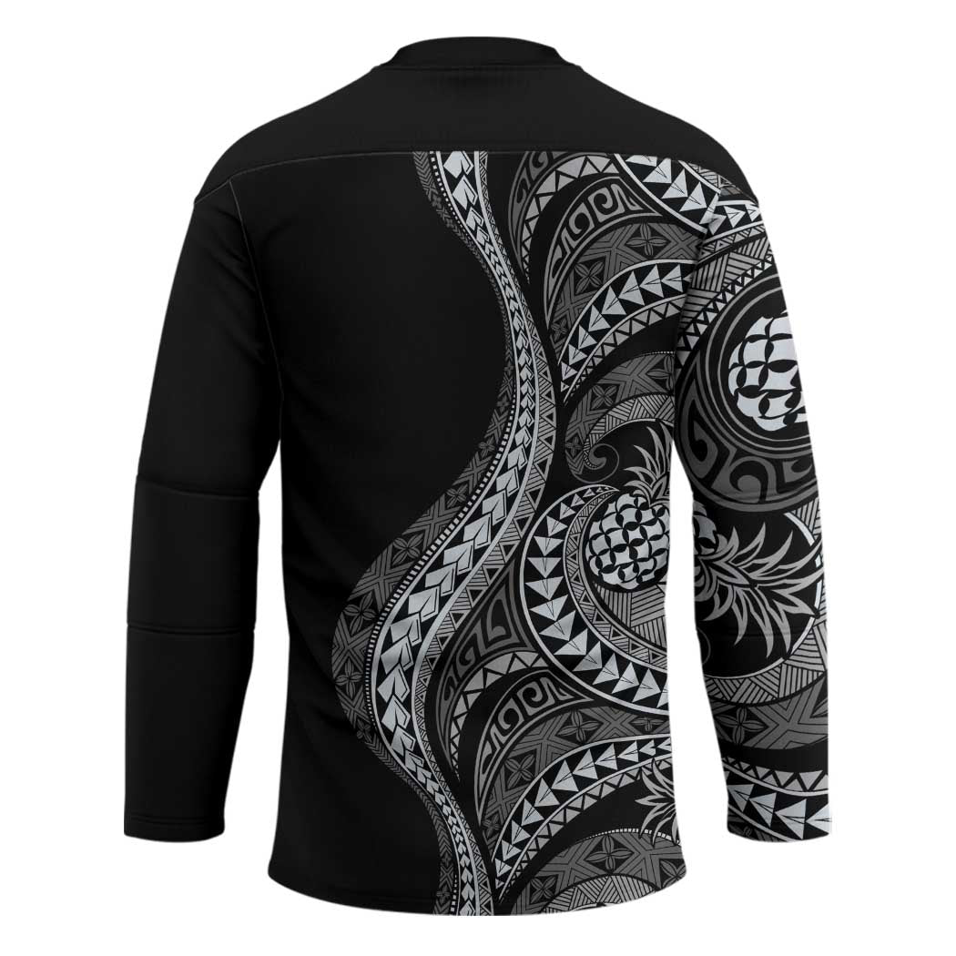 Hawaii Pineapple Gray Scale Tribal Pattern Hockey Jersey - Polynesian Pride