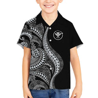 Hawaii Pineapple Gray Scale Tribal Pattern Kid Hawaiian Shirt LT01 Kid Black - Polynesian Pride