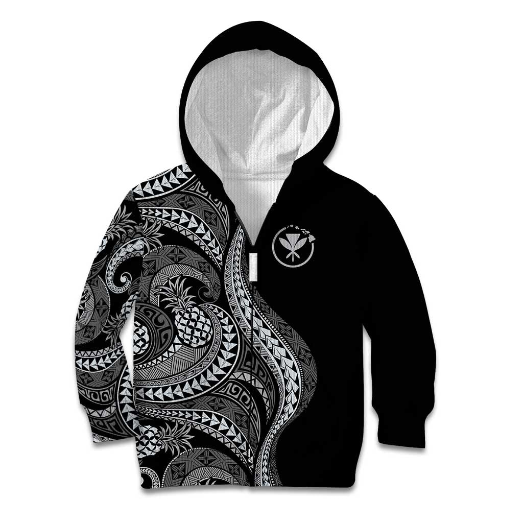 Hawaii Pineapple Gray Scale Tribal Pattern Kid Hoodie - Polynesian Pride