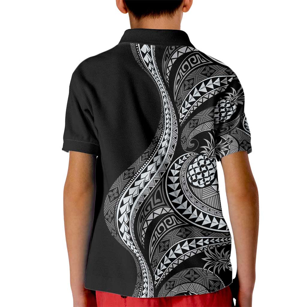 Hawaii Pineapple Gray Scale Tribal Pattern Kid Polo Shirt - Polynesian Pride