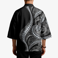 Hawaii Pineapple Gray Scale Tribal Pattern Kimono - Polynesian Pride