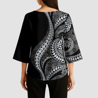 Hawaii Pineapple Gray Scale Tribal Pattern Kimono Sleeve Blouse - Polynesian Pride